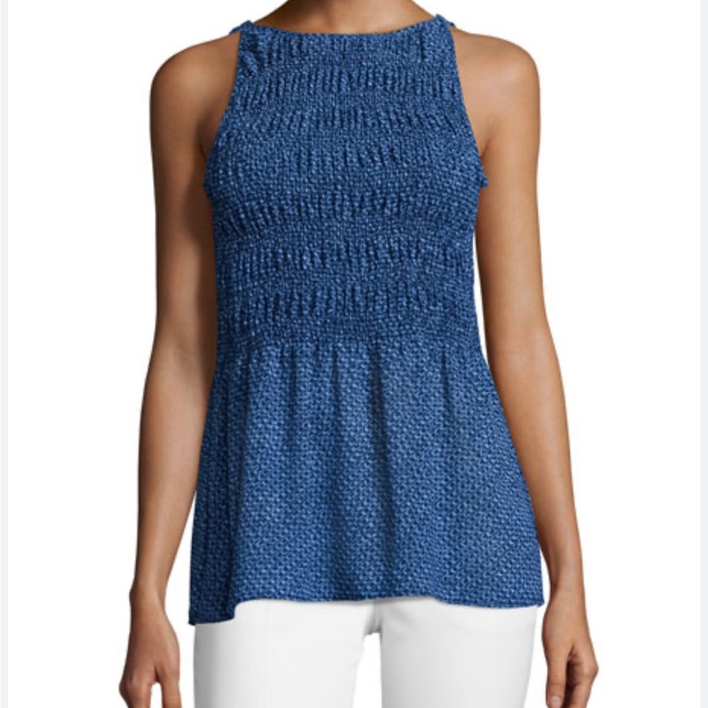 Michael Kors Arashi Smocked Front Printed Top Size Small